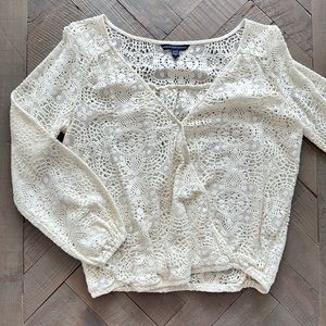 American Eagle Crochet Wrap Long Sleeve Top Small